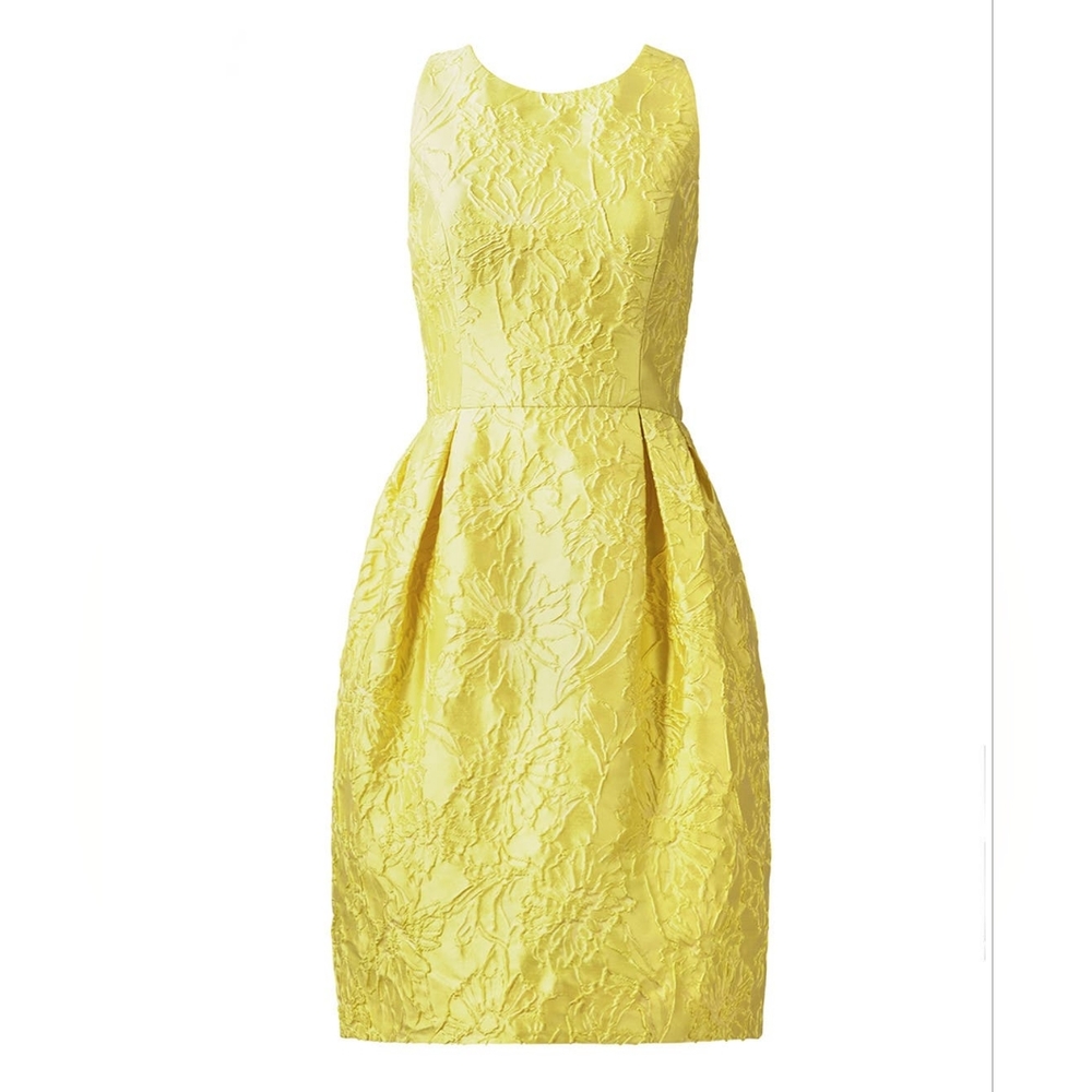 🩹 Carmen Marc Valvo Lemon Yellow Floral Jacquard Dress, Sz 12